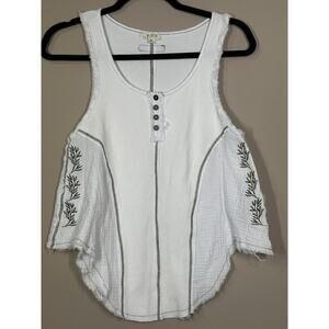 POL Tank Top Womens Small White Ivory Boho Floral Embroidered Prairie YKT993